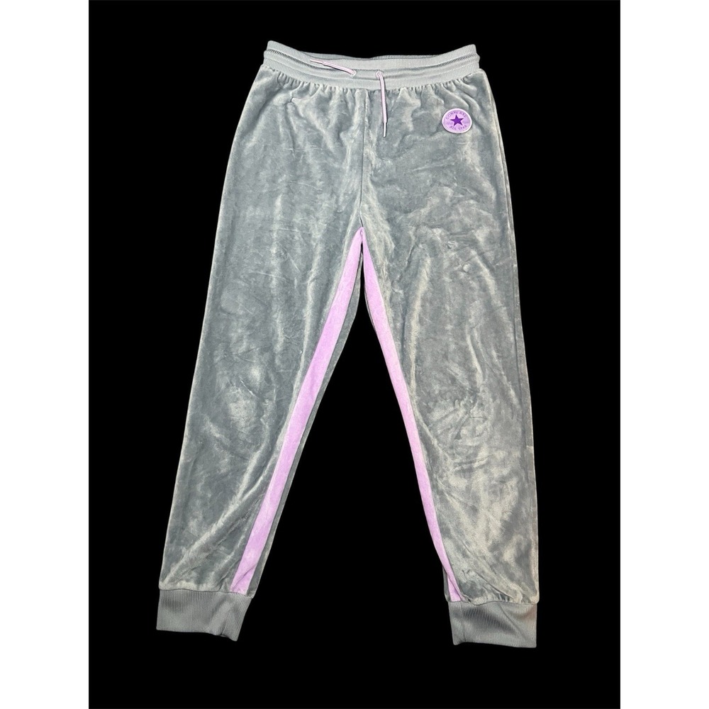 Converse All Star Kids Velour Joggers Grey Lavender Velvet Sweatpant Large 12-13